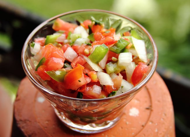 bowl of salsa made from a salsa garden