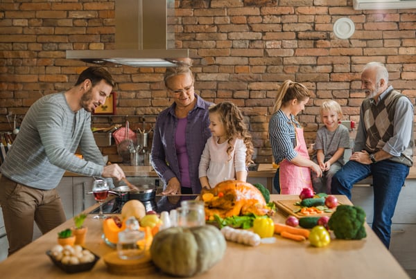 Cooking Thanksgiving dinner with family