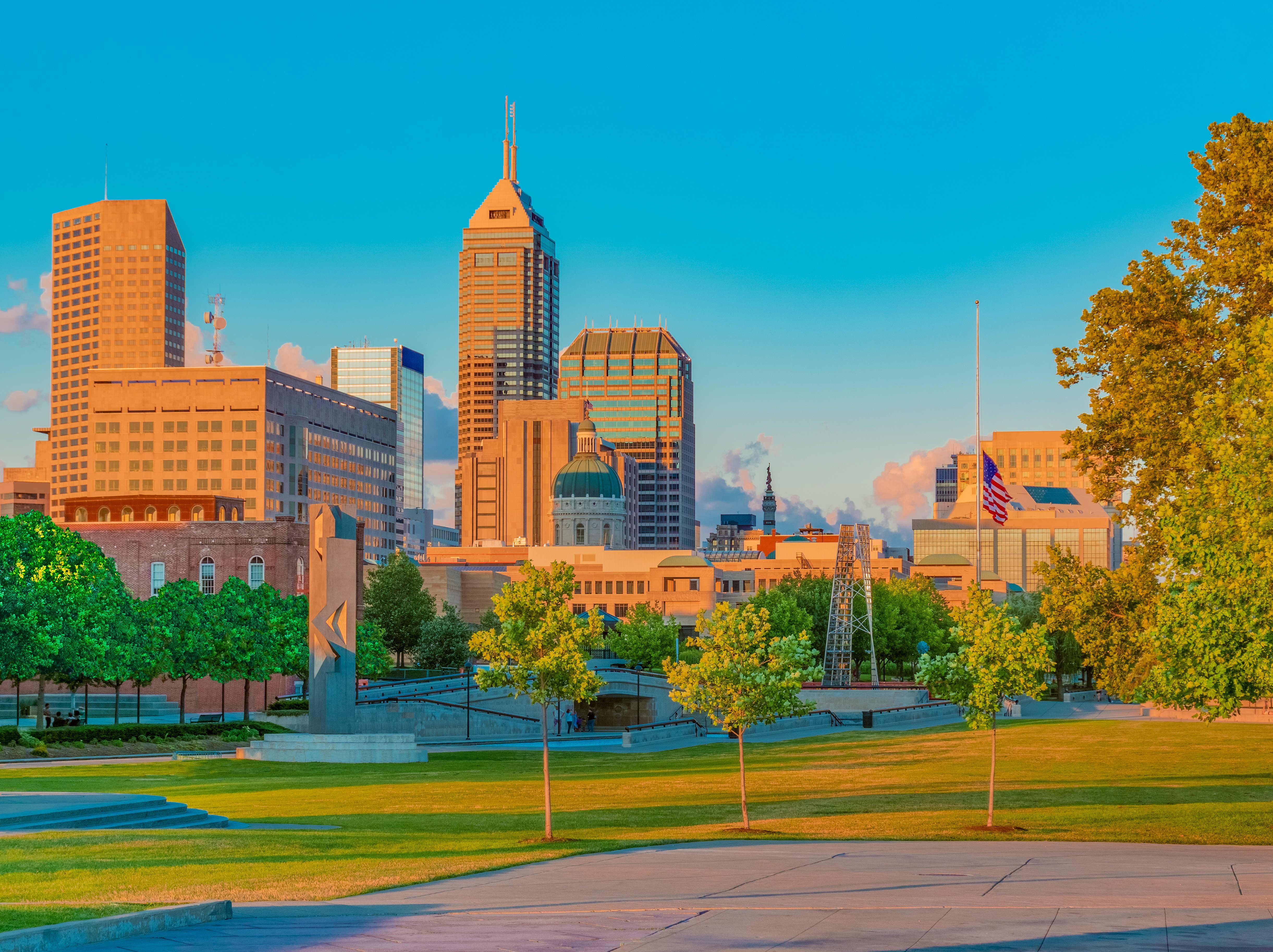Skyscrapers of Indianapolis skyline, White River State Park, Indiana