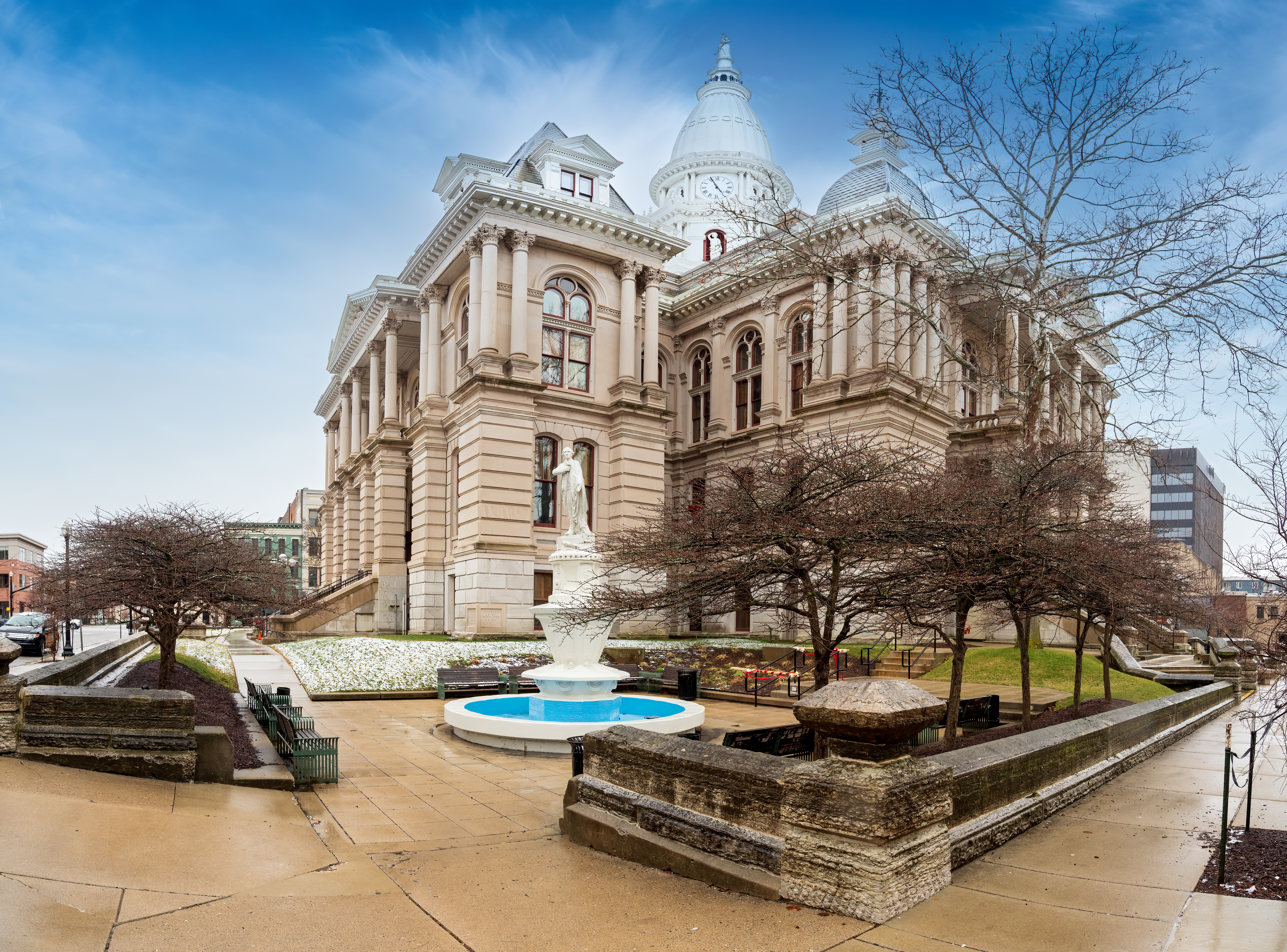 The image features the historic Tippecanoe County Courthouse located in Lafayette, Indiana.