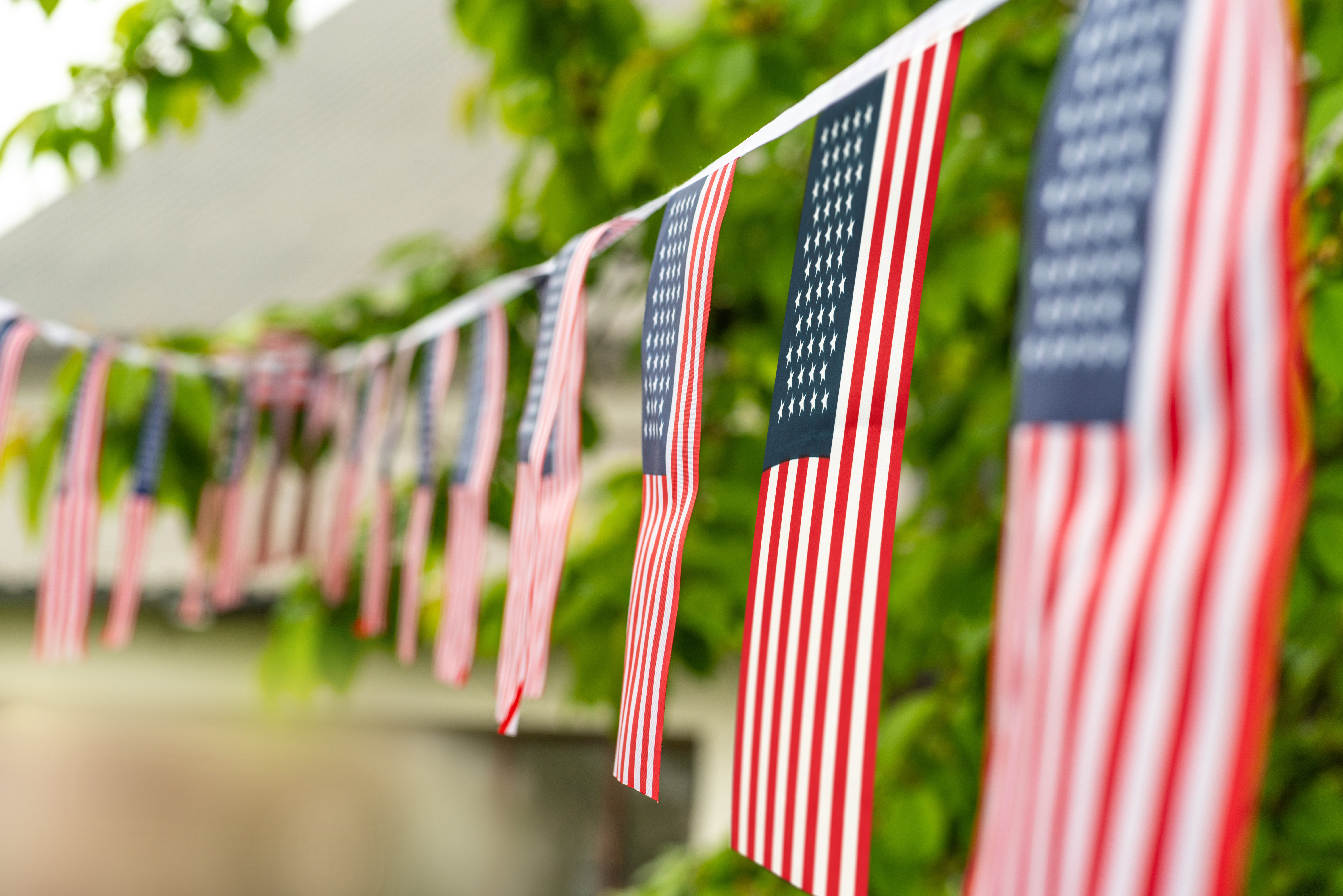 A ribbon of American Flags 